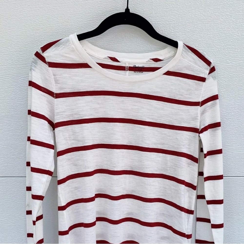 Madewell Red White Striped Long Sleeve Tee Shirt